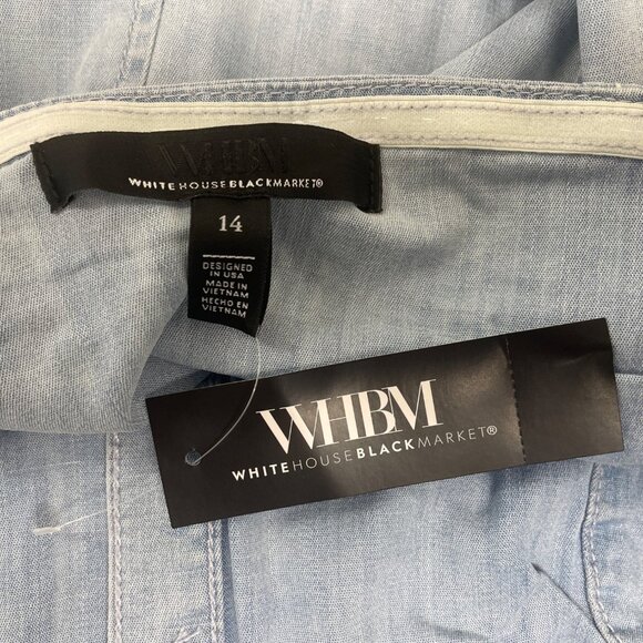 White House Black Market Denim Corset Style Button-Down Peplum Top Sz 14 - New - Picture 7 of 10